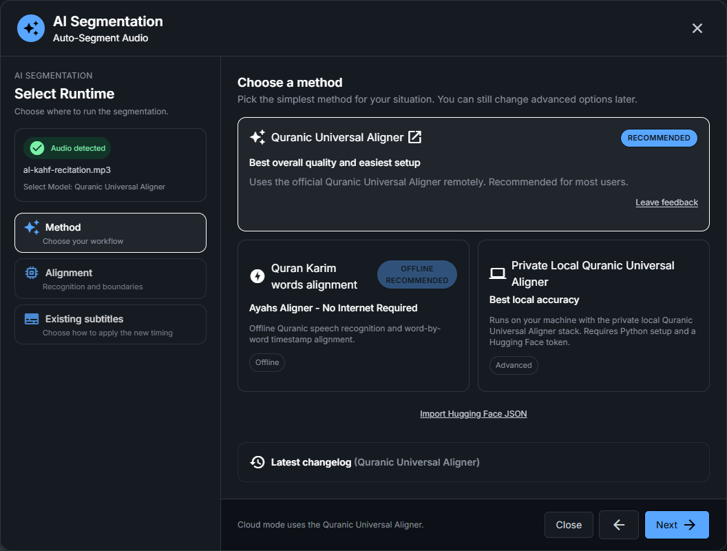 AI Segmentation wizard showing the method selection