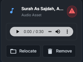 Asset with warning icon and relocate button to fix missing file paths
